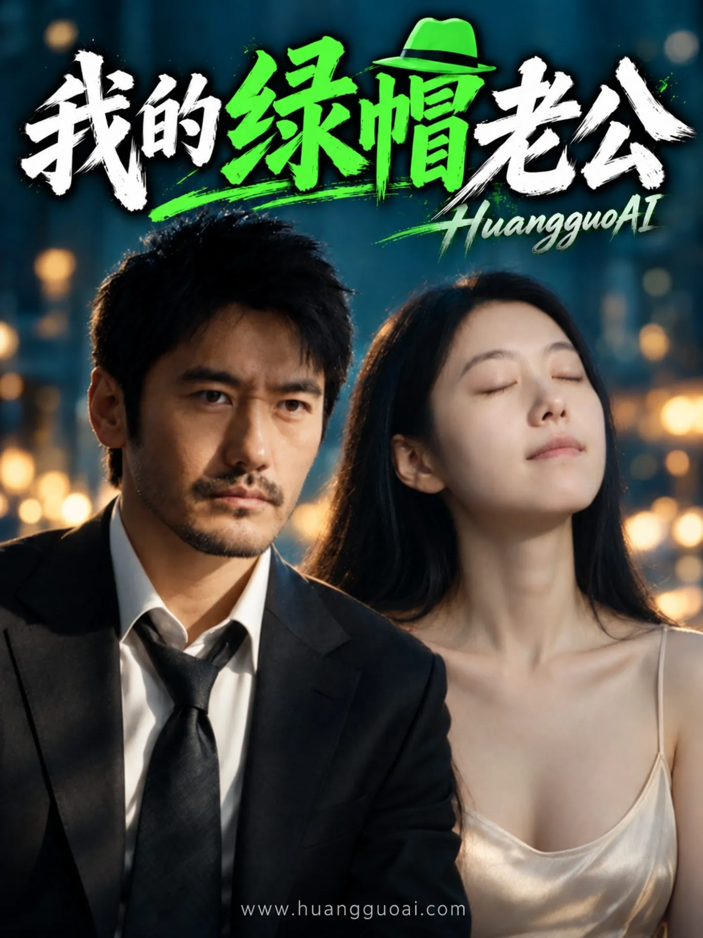 我的绿帽老公短剧封面，西装男子与闭眼女子