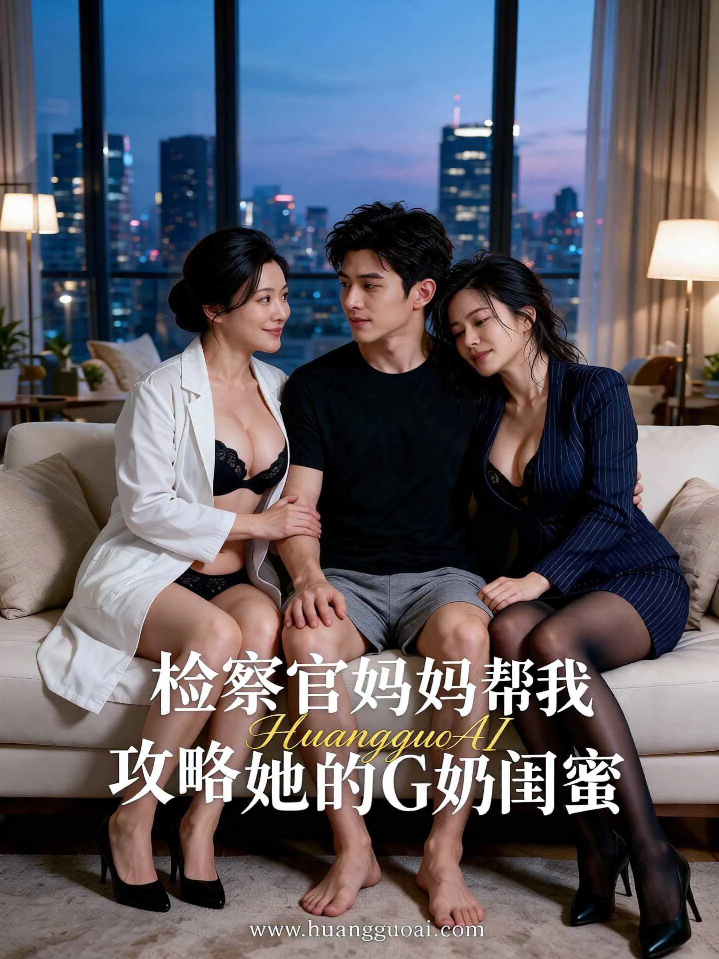 检察官妈妈帮我攻略她的闺蜜短剧封面,三人在沙发